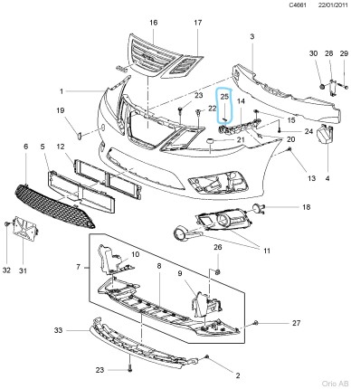 Front bumper clip saab 9.3 NG 2003-2014 Body parts