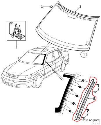 windscreen cover right for Saab 9.5 1998-2010 Windscreen and windows