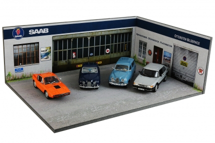 Diorama Saab workshop display stand, miniature saab garage saab gifts: books, models...