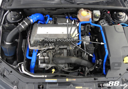 Coolant hoses kit in silicone Saab 9.3 2.0T 2003-2011 (BLUE) Engine