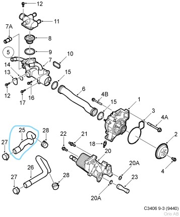 Oil cooler water hose for Saab 9.3 NG 2003-2011 Cooling system