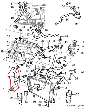 Cooling water hose saab 9.3 2L2 diesel 1998-2002 Water coolant system