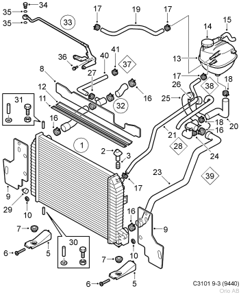 Radiator water hose connector, Saab 9.3 NG 2003-2011 Heating