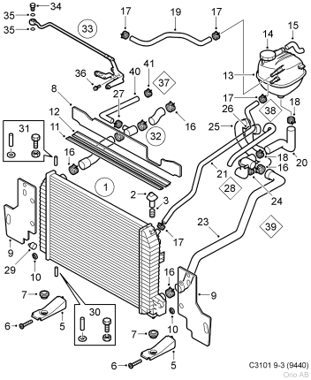 Saab 9.3 NG 2003-2011 heater radiator water hose A/C and Heating parts