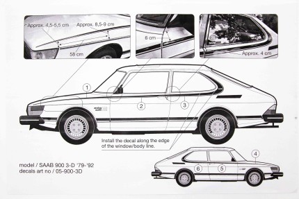 Saab Stripes decals kit for Saab 900 (In Black) Accessories