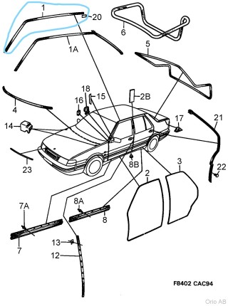 Headliner gasket left saab 9000 1985-1998 Others parts: wiper blade, anten mast...