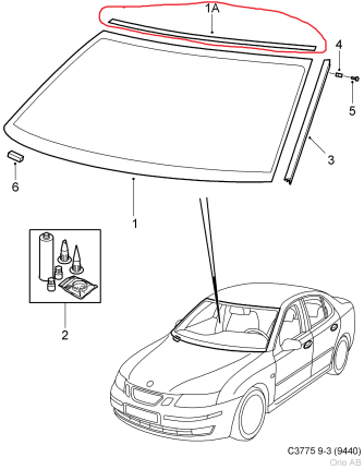 Upper windscreen seal for Saab 9.3 NG saloon and estate New PRODUCTS