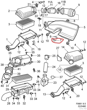 Saab 900 II / 9.3 intake silencer O-ring Gaskets