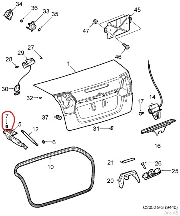 Boot rubber stopper Saab 9.3 NG convertible 2003-2014 Bonnet, fenders and wings