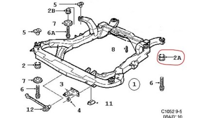 Silent front cradle block (front) saab 9.5 2006 -2010 Bushings