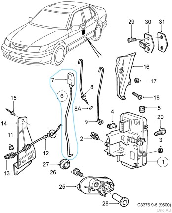 door lock puller for front left door saab 9.5 1998-2010 Body parts