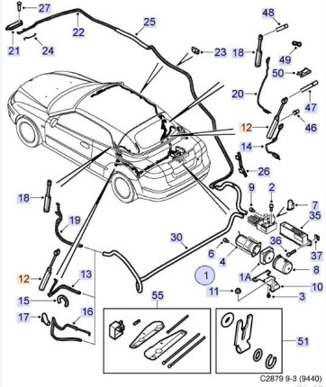 left hydraulic cylinder for soft cover saab 9.3 convertible 2004-2011 Convertible Top